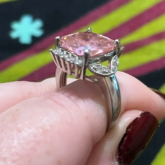 Pink CZ Sterling Silver 925 Cocktail Size 7 1/2 Ring - Picture 6 of 7